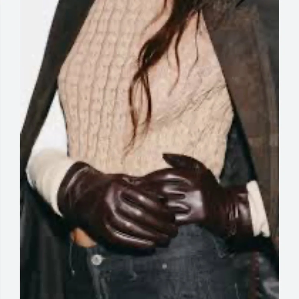 Zara NWT combined leather wool gloves with floral embroidery 1023/278
